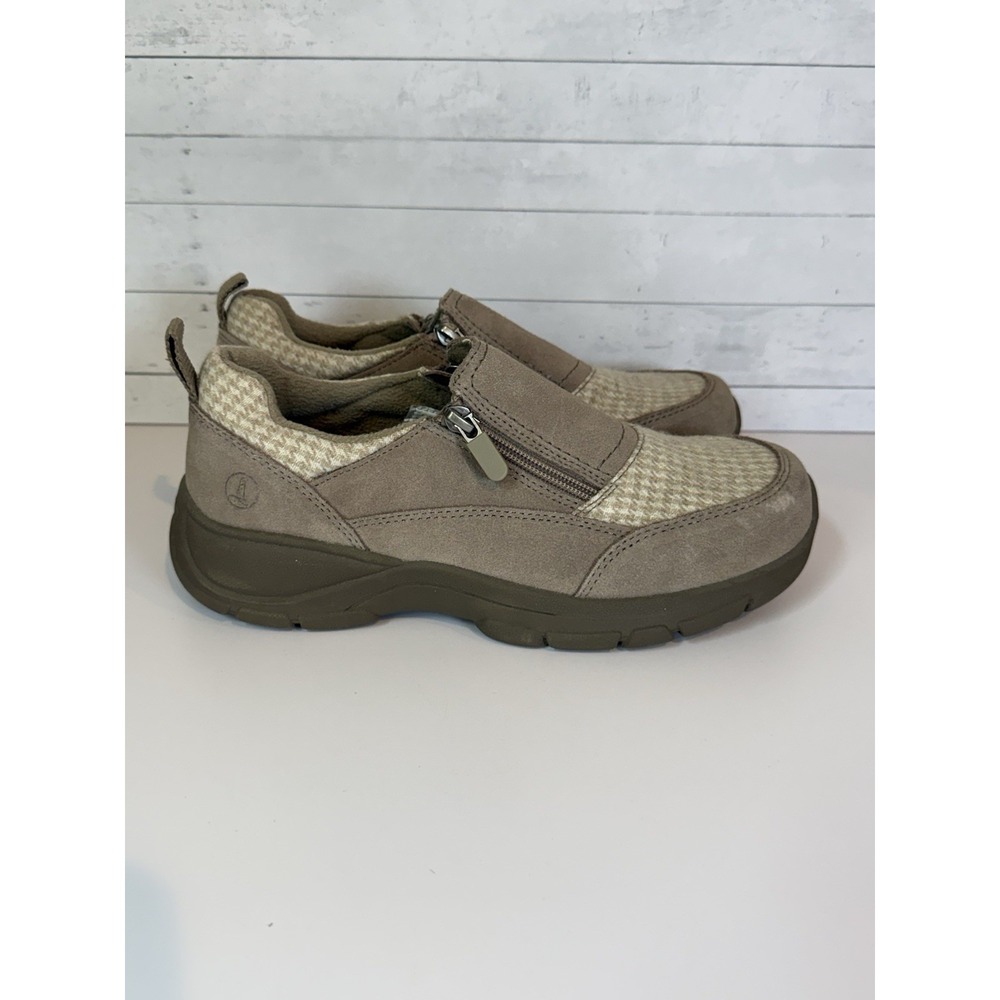 Lands' End Women's 7.5B All Weather Insulated Suede Moc Shoes Taupe Zip